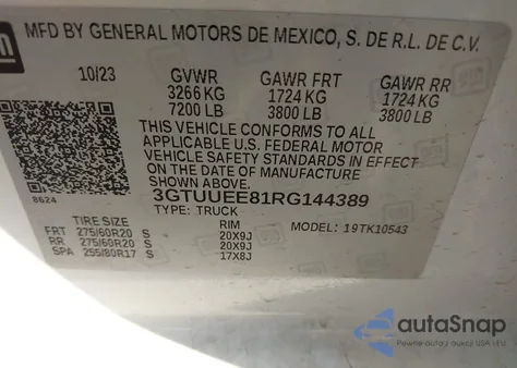 2024 GMC Sierra 1500 4Wd Short Box At4 z USA, uszkodzony, nr VIN 3GTUUEE81RG144389